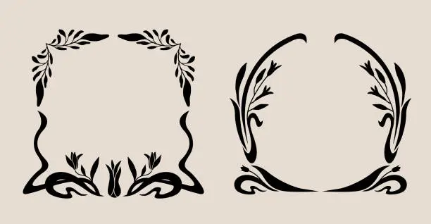 Vector illustration of Art Nouveau style flower frame decoration.