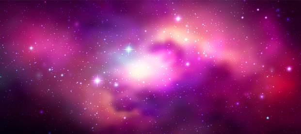 Space vector background with realistic nebula and shining stars. Magic colorful galaxy