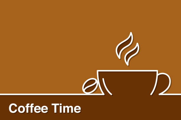 갈색 배경에 선 커피 컵이 있는 커피 타임 개념 - latté cookie cappuccino coffee crop stock illustrations