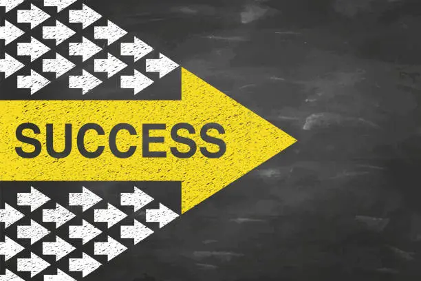 Vector illustration of Success Concepts with Arrows on Blackboad Background