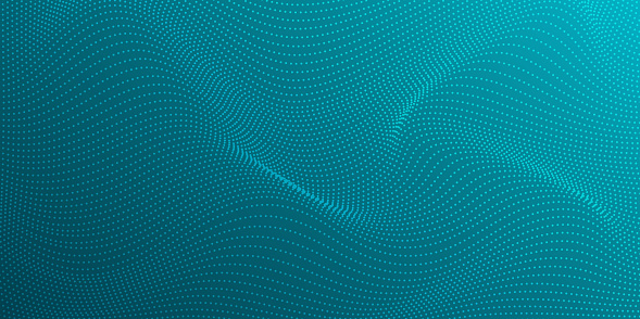 Dynamic blue particle wave. Abstract sound visualization. Digital structure of the wave flow of luminous particles. Abstract dots halftone effect particles vibrant gradient color background and texture.