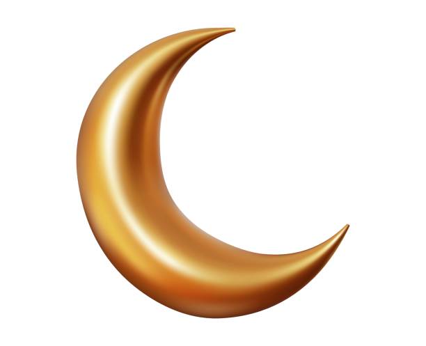 istock 3d golden crescent moon symbol. Yellow metallic moon with light and shadow for muslim holiday on isolated background. Vector illustration. 1494136919