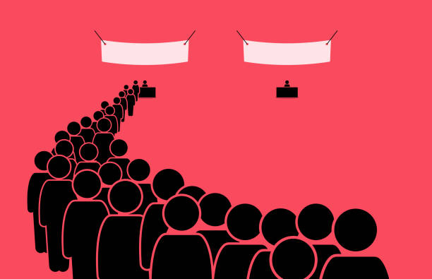 bildbanksillustrationer, clip art samt tecknat material och ikoner med contrasting seller scenes. one shop with overflowing demand and long queue, while another is idle and has no business. - stå i kö