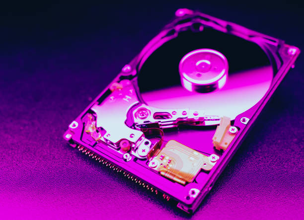 A hard disk drive amongst circuit boards.