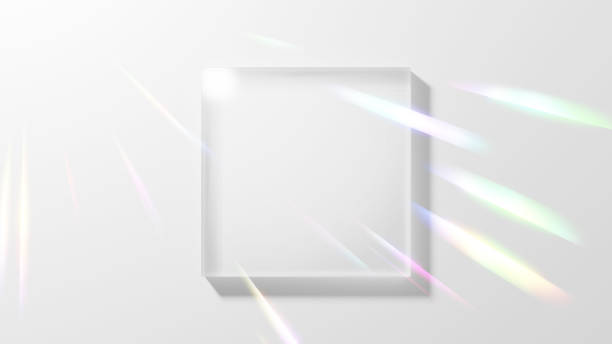 白い背景に透明なガラスの長方形。光線。俯瞰図。(水平)