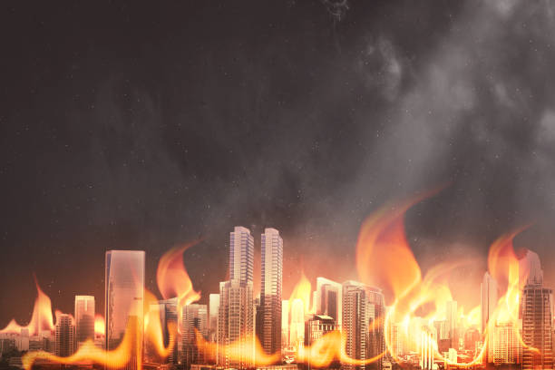 istock The ruined city with fires and sparks 1494145605