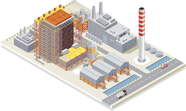 изометрические, электростанция - isometric natural gas power station nuclear reactor stock illustrations