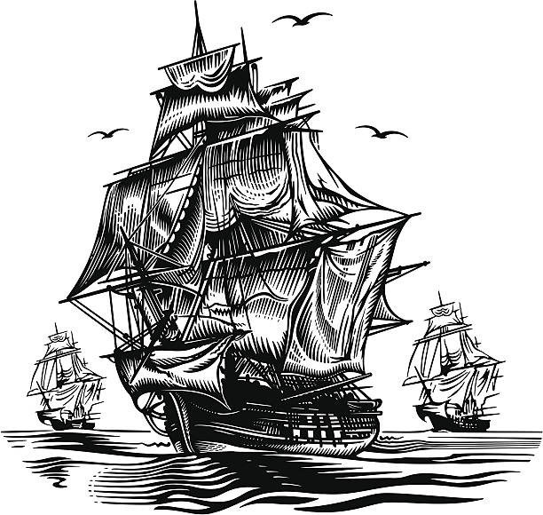 ilustrações, clipart, desenhos animados e ícones de de navio - sailing ship military ship passenger ship pirate