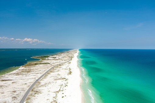 Aerial view of Opal Beach on Memorial Day Weekend in Pensacola, FL