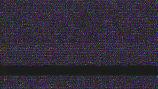 VHS glitch. Analog distortion. Technology failure. Purple blue yellow color grain texture static noise artifacts abstract illustration background.