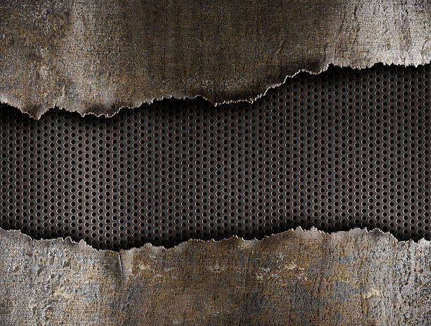 istock Metal background with a large rip through it 149415493
