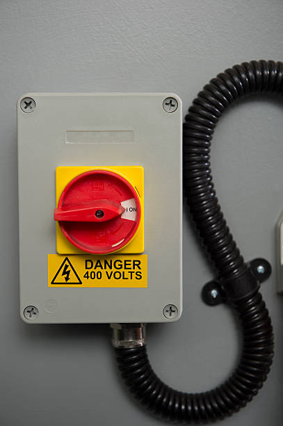 istock Industrial power outlet/wall socket with danger sign 149415508