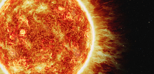 sun cosmic rays from the sun solar flare explosion emissions from nuclear fusion Radiation from the surface of a star 3D illustration