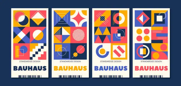 Vector illustration of Striking Banners With Bold And Geometric Bauhaus Patterns, Capturing The Essence Of Modernism And Avant-garde Design