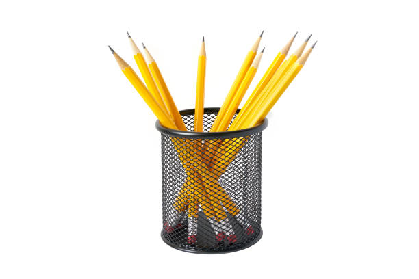 istock Pen holder full of pencils on isolated background 1494155749