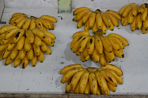 Golden Banana, Portuguese name Banana Ouro, for sale in a grocery store in Brazil