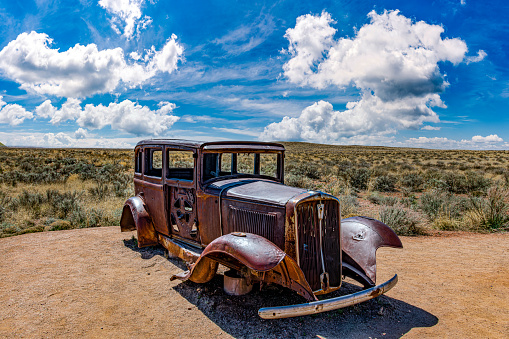 1932 Studebaker sits on what was Route 66 through Petrified Forest National Park