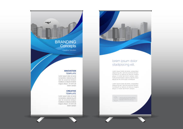 Roll Up template vector illustration, Designed for style applied to the expo. Publicity banners, business model, vertical blue and green tones they use. tradeshow banner stock illustrations