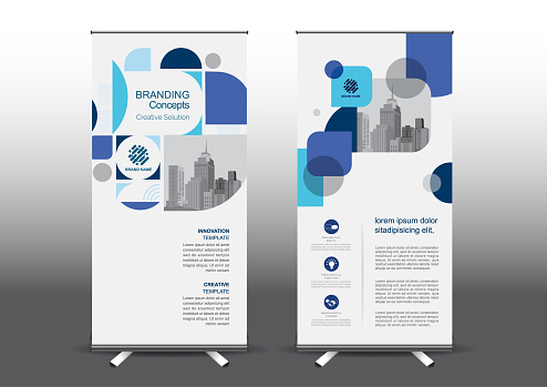 Designed for style applied to the expo. Publicity banners, business model, vertical blue and green tones they use.