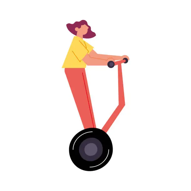 Vector illustration of woman with a two wheel electric skateboard