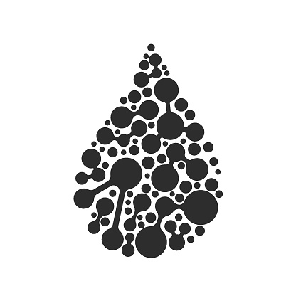 black waterdrop molecule technology icon vector concept design template