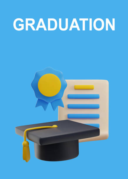 istock Realistic 3d vector illustration of success graduate college, high school or university cap with paper, diploma, medal with titles, isolated on blue background 1494170317