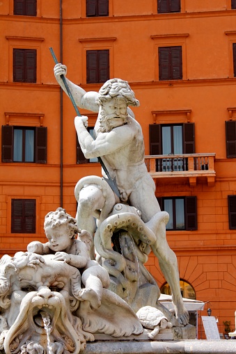 The fountain of Neptune in the Piazza Navona Rome Italy