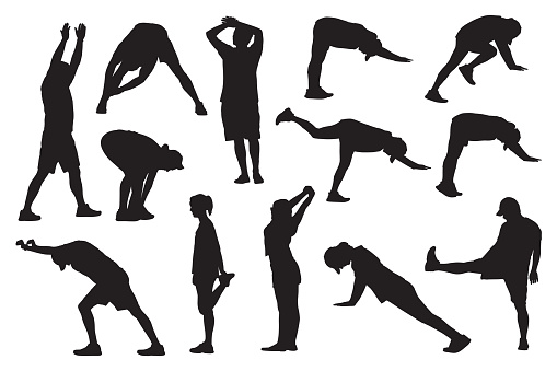 Vector silhouettes of people stretching.