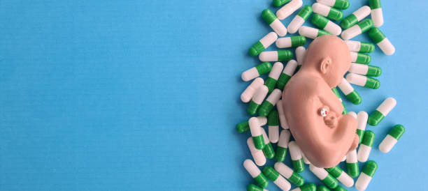 fötales embryonenmodell und medizinische medikamentenpillen - anti sex stock-fotos und bilder