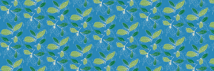 Tropical leaves. Beautiful print with hand drawn exotic plants and dots. Fashion botanical fabric seamless pattern design.