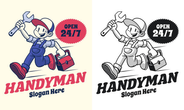 Vector of Retro Cartoon Character of Service Handyman mechanic