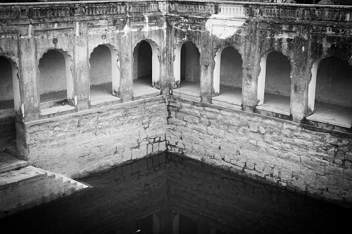 Reflection of Humayun Tomb in New Delhi, India.