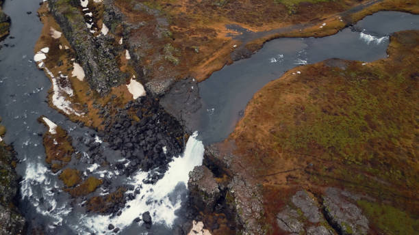 istock Drone shot of nordic iceland waterfall 1494197764