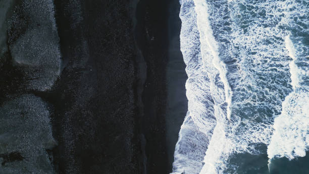 istock Drone shot of nordic black sand beach 1494197770