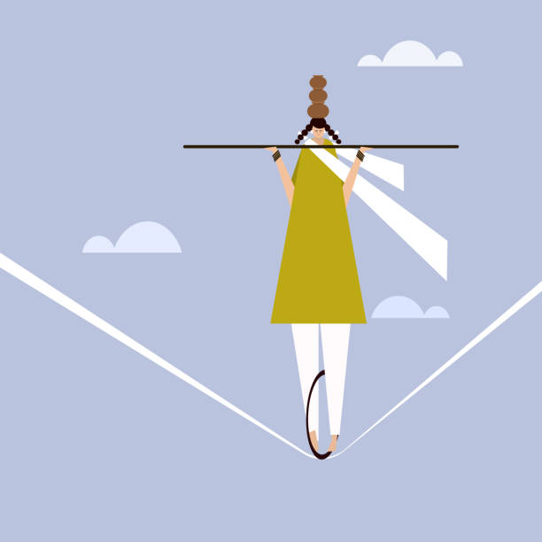 istock Illustration of a girl performs Indian street acrobatics by walking over a rope 1494197972