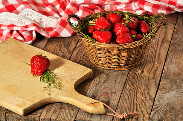 Strawberry on the cutting board stock photo