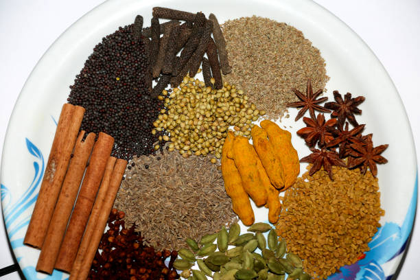 istock Set of dried Indian spices in serving plate table top view 1494206291