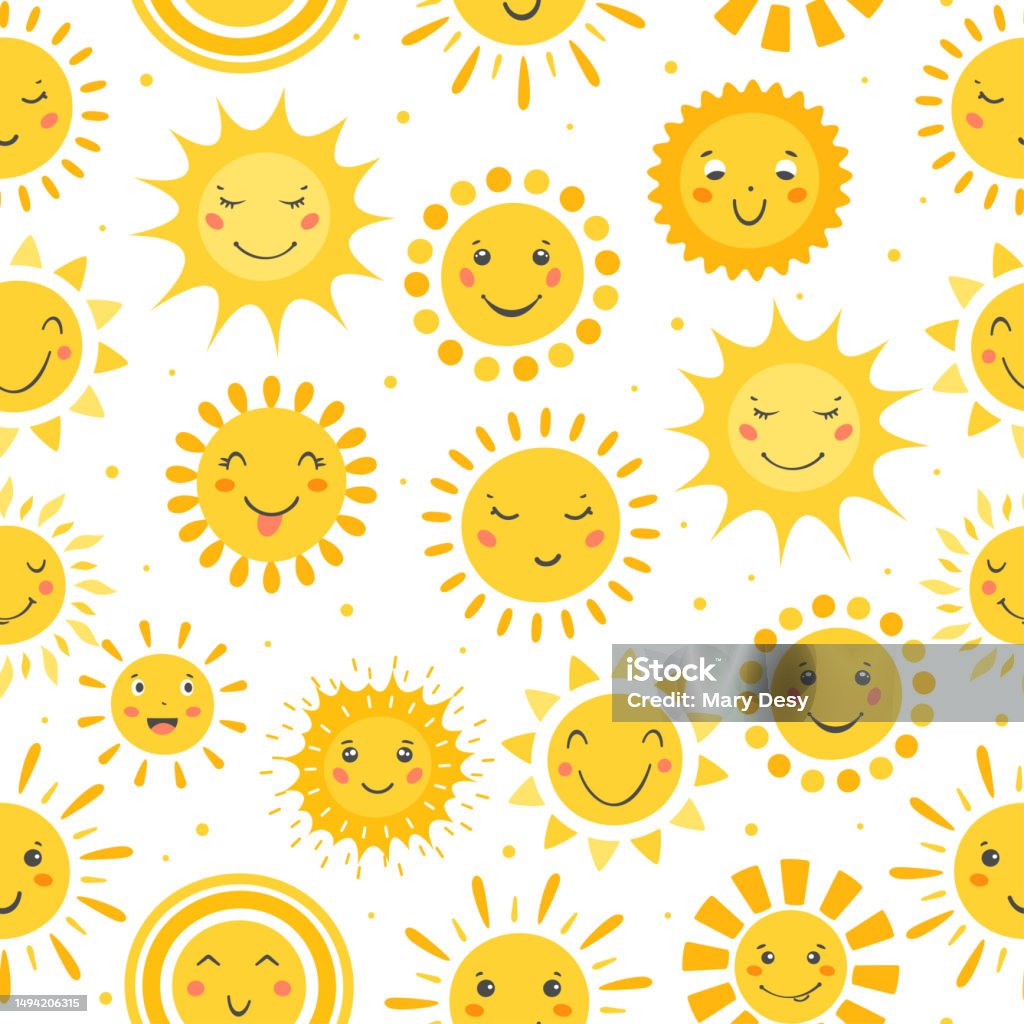 Fun Patterns Simple Sun Sun Seamless Pattern Stock Illustration - Download Image Now - Art ...