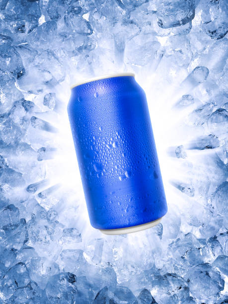 istock Aluminum can with water droplets, on a Ice broken splash background 1494207252