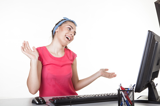 Young business girl in office