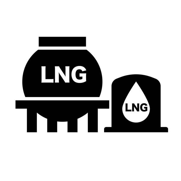 lng 탱크와 lng 저장 실루엣 아이콘입니다. 벡터. - gas fired power station illustrations stock illustrations