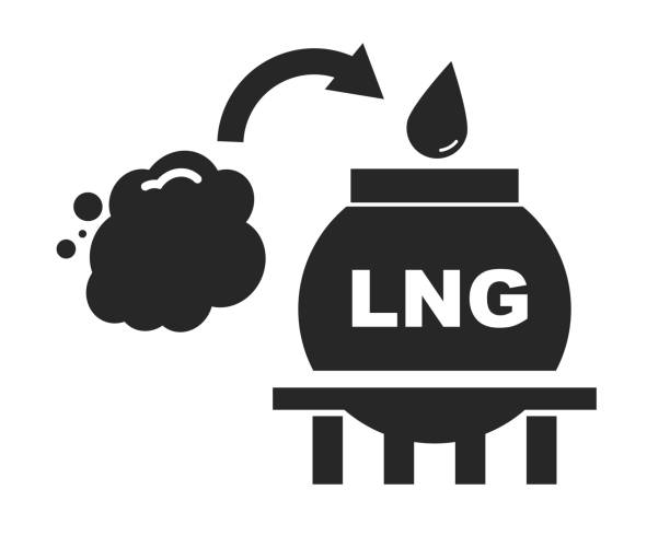 Natural gas to LNG and entering the LNG tank silhouette icon. Vector. Natural gas to LNG and entering the LNG tank silhouette icon. Editable vector. natural gas pipeline clip art stock illustrations