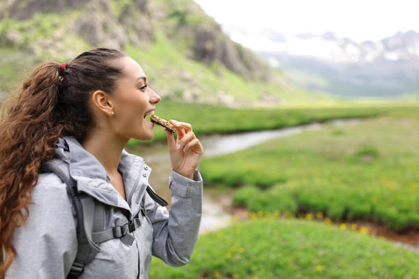 istock Hiker eating cereal bar in a valley 1494212422