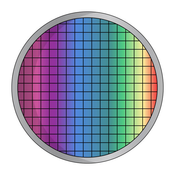 ilustraciones, imágenes clip art, dibujos animados e iconos de stock de icono moderno de oblea de silicio. material de fabricación de semiconductores. vector. - semiconductor computer wafer computer chip silicon