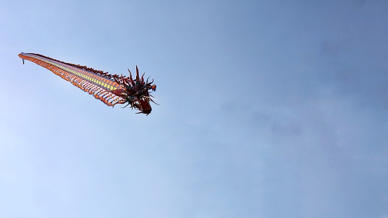 kite toys shaped like a dragon flying in the blue sky