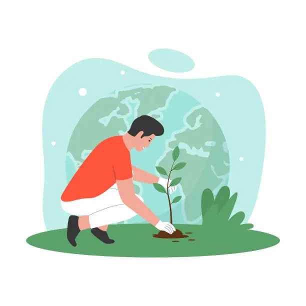 Vector illustration of Vector concept of people plant trees