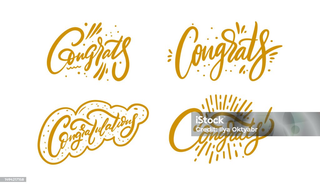 Congrats Dig Congratulation Or Congrats Lettering Phrase Set Stock Illustration ...