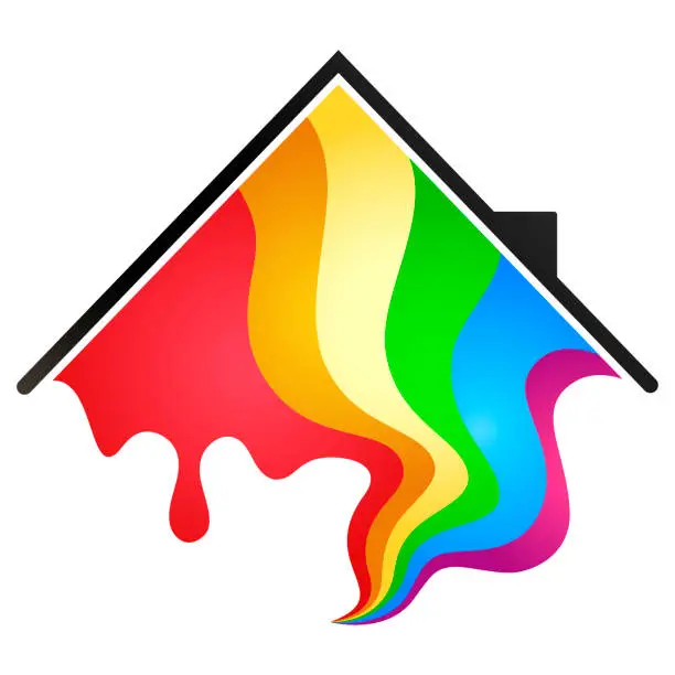 Vector illustration of House with waves of colored paint. Design for painting and painter