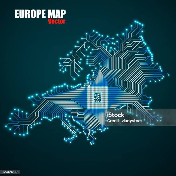 Abstract Eu Map Abstract Europe Map With Cpu Glowing Circuit Board Neon Technology ...