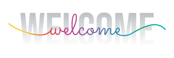 stockillustraties, clipart, cartoons en iconen met welcome lettering vector stock illustration. handwriting hello lettering vector illustration. - welkom bord
